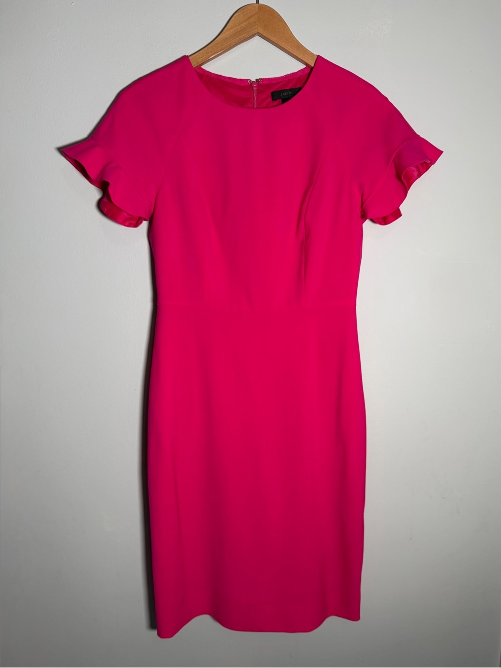 J. Crew Pink Stretch Wool Ruffle Sleeve Sheath Dress Workwear Size 2